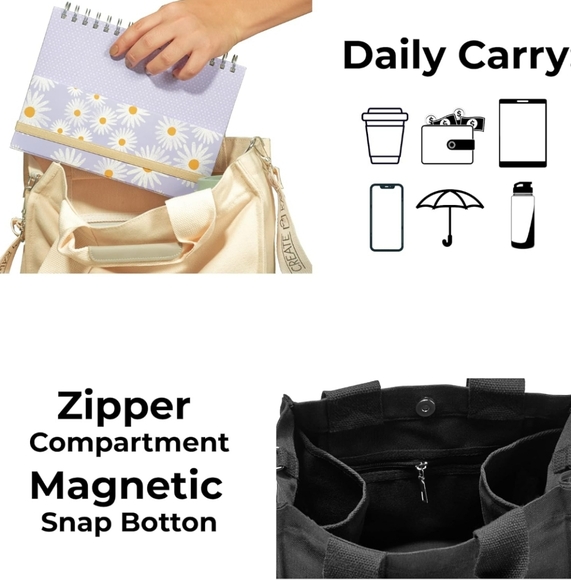 be kawa Canvas Tote Bag | Tote Bag For Women | Crossbody Bag | Multipocket Tote - Picture 4 of 9